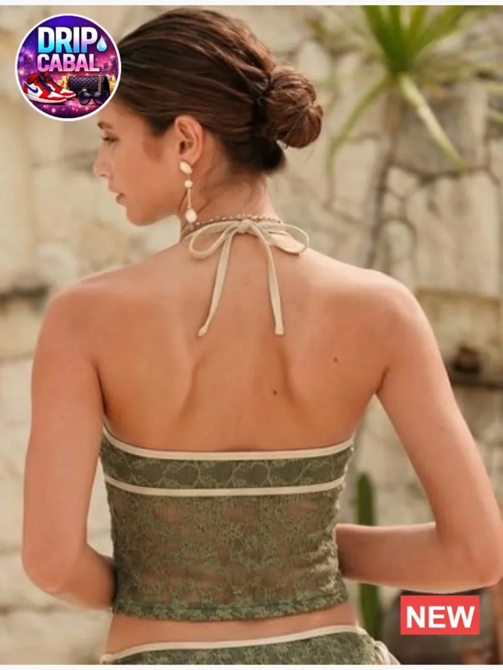 Tankini Top Halter V Neck Bowknot Lace Swimwear Top Only